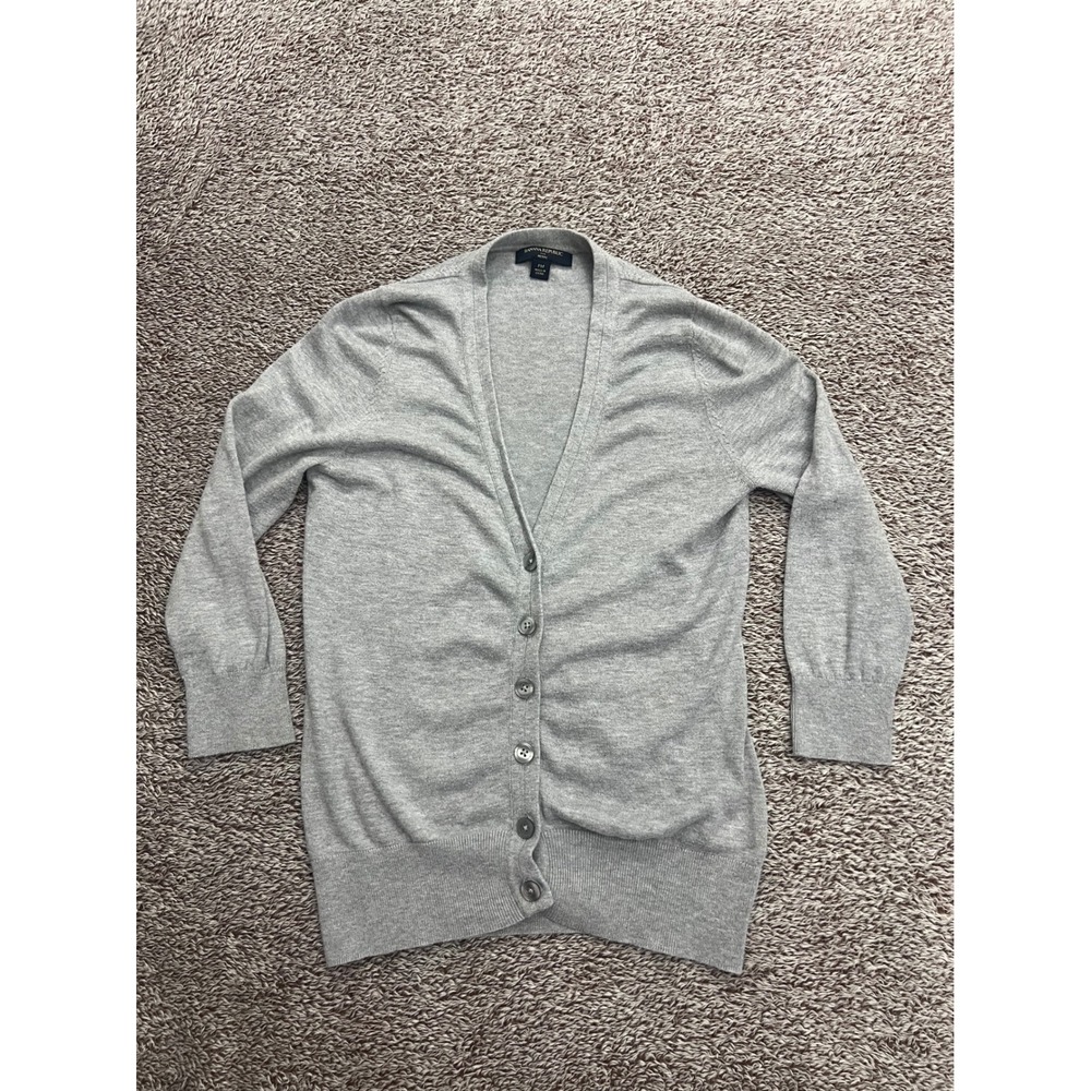 Banana Republic Women's PM Petite Gray Button Front Cardigan Cotton Viscose